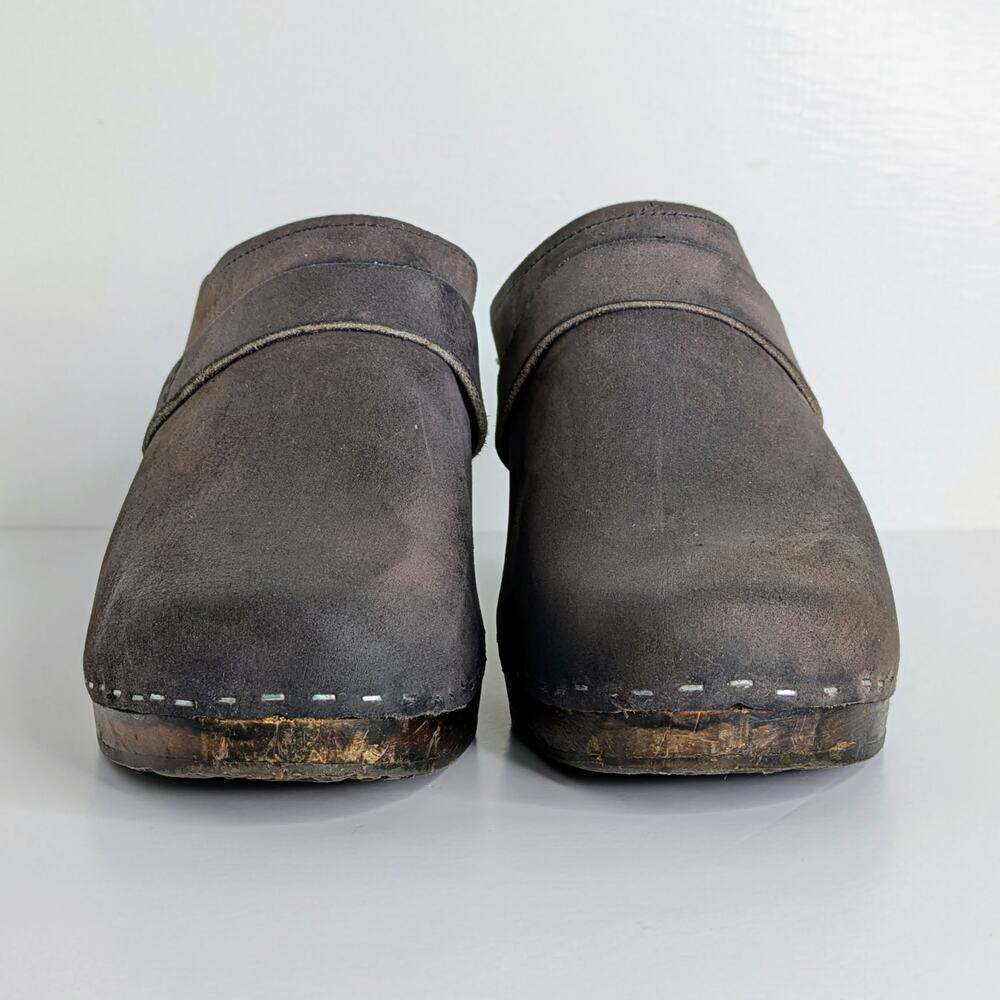 Sandgrens Maya Clogs 39 Brown Nubuck Leather 3" Heel Swedish Wood Base Runs 8.5 - Picture 5 of 16